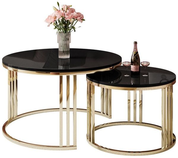 Lookway Couchtisch LORI 2in1 runder Couchtisch mit gold chrom Gestell (2er Set), Durchmesser: ⌀70 cm und ⌀50 cm