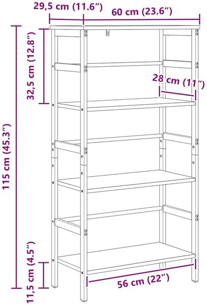 vidaXL Bücherregal Graues Sonoma 60 x 29,5 x 115 cm Holzwerkstoff 883925 Bild 11