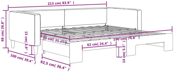 vidaXL Tagesbett Ausziehbar Schwarz 90x190 cm Stoff 3196590 Bild 4