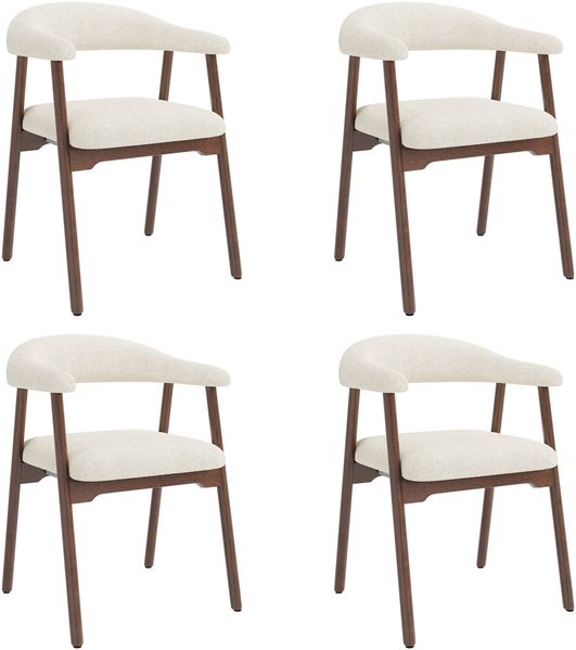 Merax Esszimmerstühle, (Set, 4 St), 4er Set Polsterstühle aus Massivholz, bequem und atmungsaktiv, Bouclé, Walnussholzfarbe + Beige