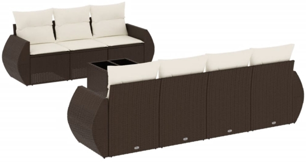 vidaXL 8-tlg. Garten-Sofagarnitur mit Kissen Braun Poly Rattan 3221132