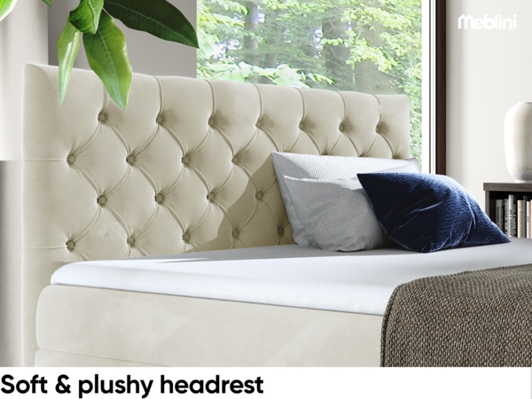 MEBLINI Boxspringbett GIULIA 160x200 cm mit Bettkasten – H4/Creme Samt Polsterbett - Doppelbett mit Topper & Taschenfederkern-Matratze Bild 5