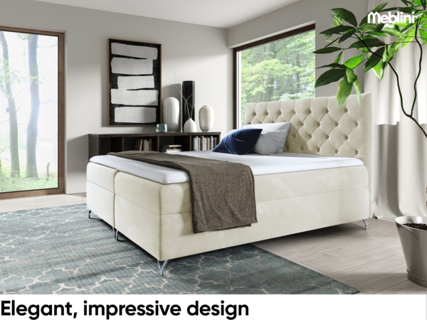 MEBLINI Boxspringbett GIULIA 160x200 cm mit Bettkasten – H4/Creme Samt Polsterbett - Doppelbett mit Topper & Taschenfederkern-Matratze Bild 3