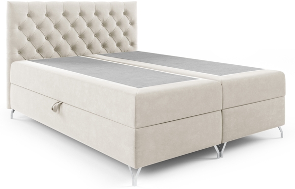 MEBLINI Boxspringbett GIULIA 160x200 cm mit Bettkasten – H4/Creme Samt Polsterbett - Doppelbett mit Topper & Taschenfederkern-Matratze Bild 2