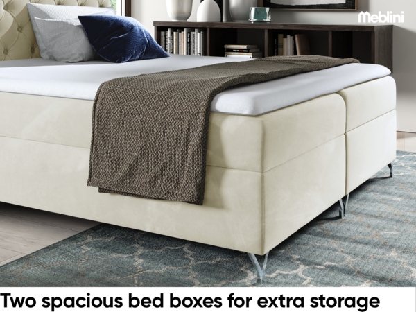 MEBLINI Boxspringbett GIULIA 160x200 cm mit Bettkasten – H4/Creme Samt Polsterbett - Doppelbett mit Topper & Taschenfederkern-Matratze Bild 4