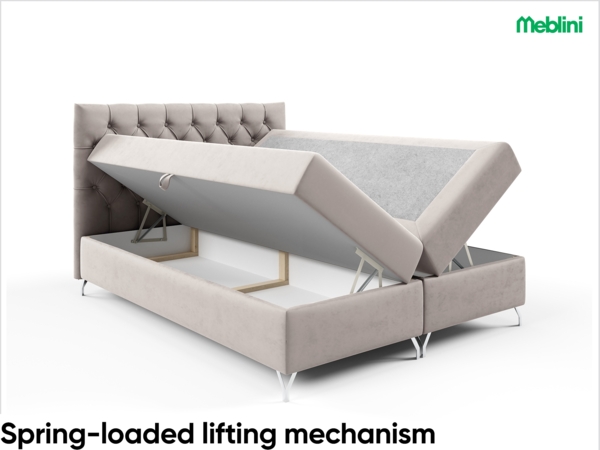 MEBLINI Boxspringbett GIULIA 160x200 cm mit Bettkasten – H4/Creme Samt Polsterbett - Doppelbett mit Topper & Taschenfederkern-Matratze Bild 6