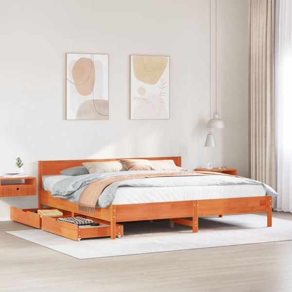 vidaXL Massivholzbett ohne Matratze Wachsbraun 160x200 Kiefernholz 3301745