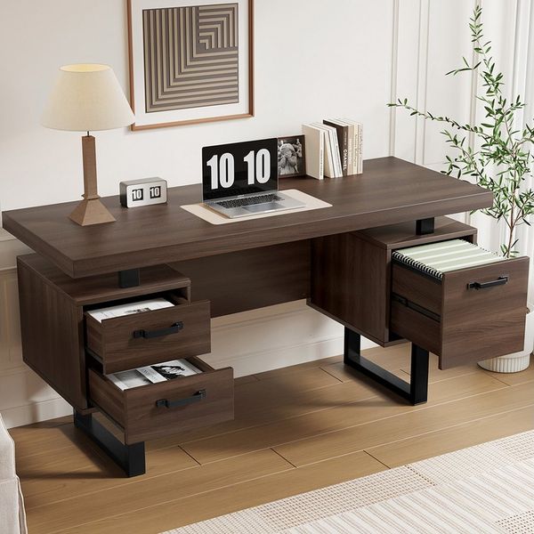 KLAM HOME Schreibtisch 135 x 54 x 76cm Einfacher Büroschreibtisch mit Schublade (Geräumige Schreibtischplatte, effiziente Aufbewahrung), MDF und hochwertiges Stahlrohr, geräuschlose Schublade