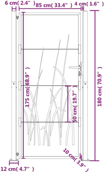 vidaXL Gartentor Anthrazit 100x175 cm Stahl Gras-Design 153170 Bild 9
