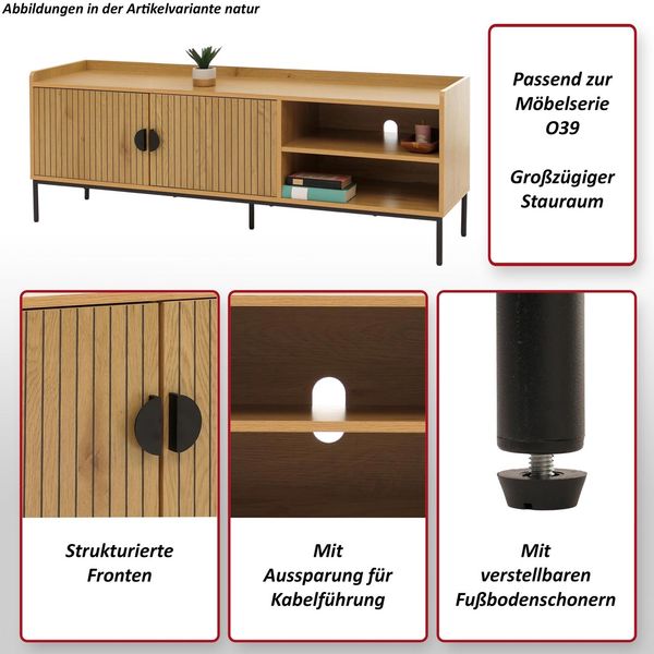 TV-Rack HWC-O39, TV-Board Fernsehtisch Lowboard TV-Schrank Kommode, Melamin MDF 56x150x40cm ~ Holzoptik schwarz Bild 2