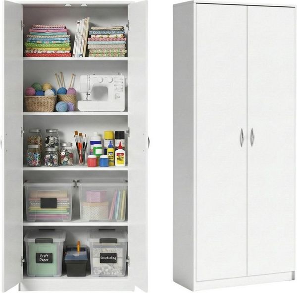 Home Collective Mehrzweckschrank Kleiderschrank Regal 74cm breit 180cm hoch Aktenschrank mit vier Einlegeböden, Haushaltsschrank in weiß