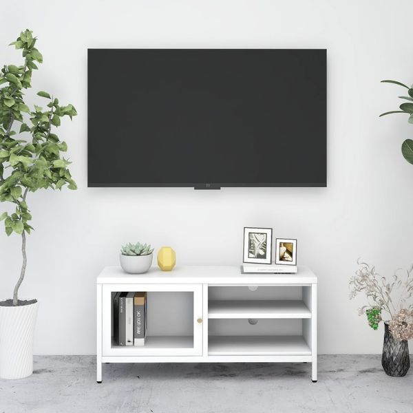 vidaXL TV-Schrank Weiß 90x30x44 cm Stahl und Glas 336056