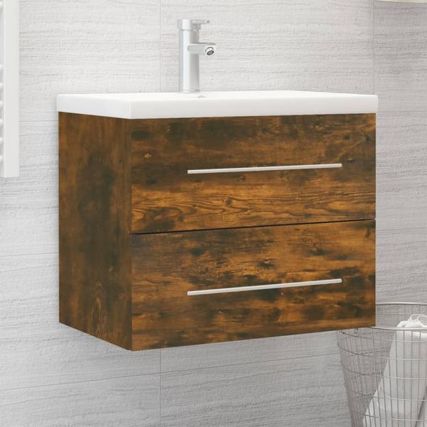 vidaXL Waschbeckenschrank mit Einbaubecken Räuchereiche Holzwerkstoff 3120179