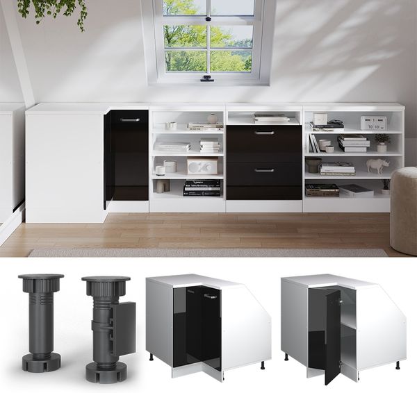 Dachschrägenschrank Eckschrank Rion Schwarz Hochglanz 75.6 x 81.6 cm mit 1 Tür, Schrankkorpus 60 cm Tiefe Vicco Bild 5