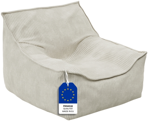 Bellabino 'Cleo' Sitzsack für Kinder aus Cord, mit EPS-Perlen-Füllung, beige, Kindersitzsack mit abnehmbarem und waschbarem Bezug