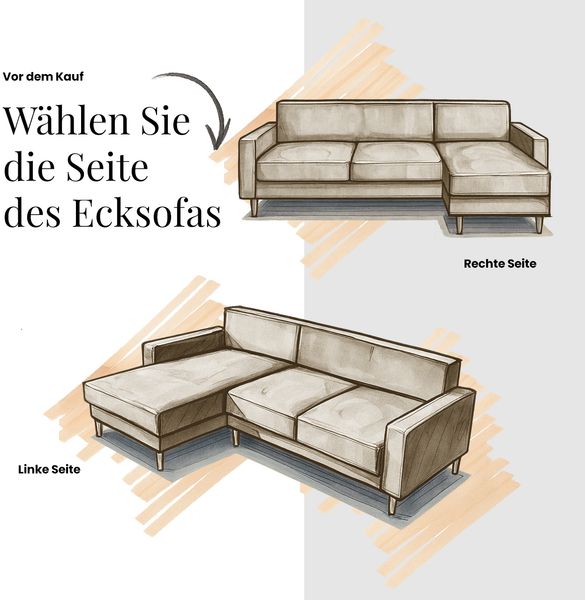 MKS Möbel 'Pablo L-Form' Ecksofa mit Schlaffunktion, verstellbare Kopfstützen, Creme, Schenille glatt, ohne Topper, Links Bild 9
