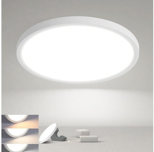 ZMH LED Deckenleuchte Whonzimmer ∅18CM Schwarz/Weiß Schlafzimmerlampe 15W für Küche Flur, Augenschutz, Einfache Installtion, LED fest integriert, 3000/4000/6500K, Dimmbar Flach Deckenlampe