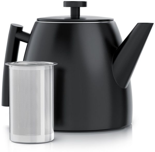 Arendo Teekanne mit Griff aus Metall, Edelstahl Isolierkanne mit Siebeinsatz, 1000 ml, 1 l, (Set, 2-St), Doppelwandige Thermo Isolierung, Kanne mit Teesieb für losen Tee