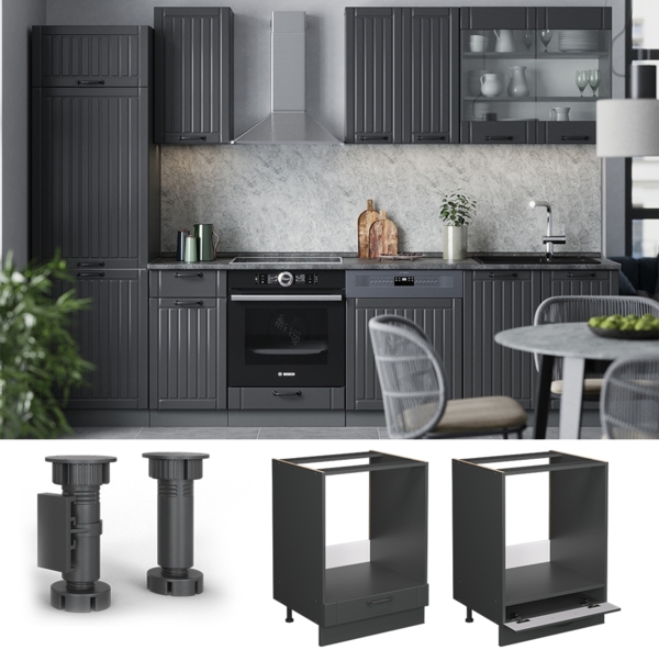 Herdumbauschrank Fame-Line Dunkelgrau 60 cm , AP Eiche Vicco Bild 4