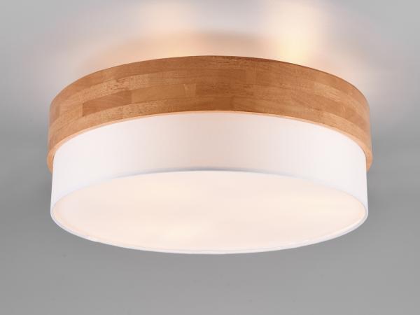 TRIO Leuchten Deckenleuchte Seasons, ohne Leuchtmittel, warmweiß - kaltweiß, Deckenlampe Holz mit Stoffschirm Ø50cm exkl 3xE27 max 40W