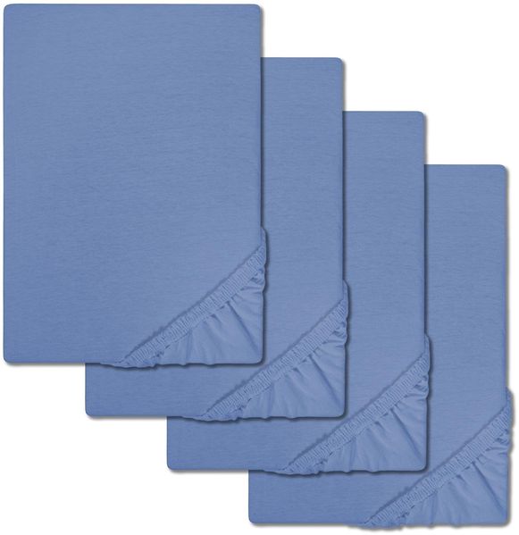 4er-SetCloudComfort Basic Spannbettlaken Jersey-Stretch blau 140 x 190 - 160 x 200 cm (4 Stück)