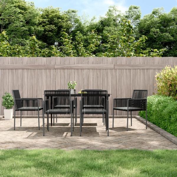 vidaXL 7-tlg. Garten-Essgruppe mit Kissen Schwarz Poly Rattan & Stahl 3187068