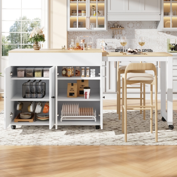 Merax Moderner ausziehbarer Bartisch(118-180×50×94cm) ,Ausziehbarer Esstisch mit Stauraum , mit sechs AblageflächenStehtisch Bistrotisch, für Esszimmer,Verwendung als Wohnzimmertrennwand, Weiß