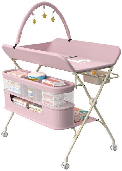 JEOBEST Wickeltisch Baby Wickelkombi, Wickelauflage Mit Spielbogen Baby, Trendy, (1-tlg), Mobil, Mit Bremse,5-fach höhenverstellbar,Klappbar