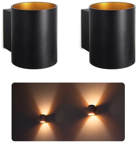 SSC-LUXon LED Wandleuchte TUANI Wandleuchte innen 2er Set schwarz gold Up Down für G9