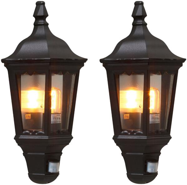 2er-Set schwarze Wandleuchten Halbschale Bewegungsmelder FIRENZE, E27, Aluminium