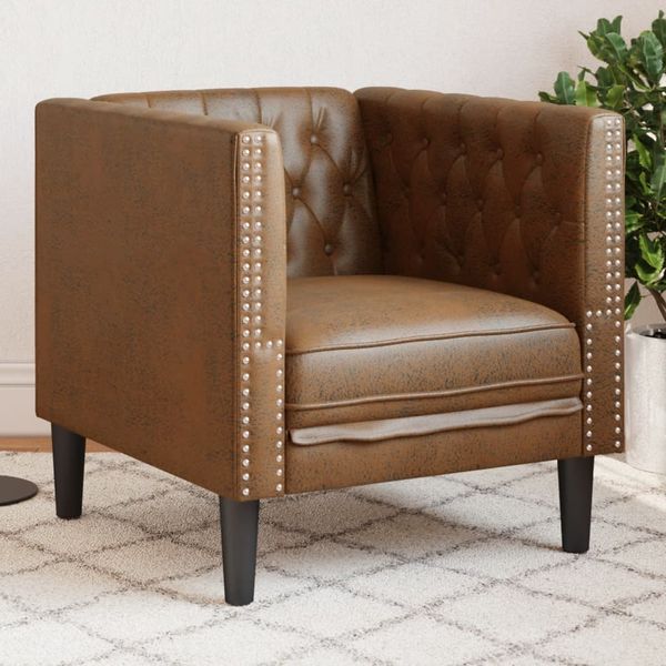 vidaXL Chesterfield-Sessel Braun Kunstleder in Wildleder-Optik 372658