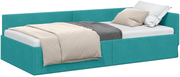 vidaXL Eckbettgestell Türkis 90 cm x 200 cm Polyester und Sperrholz 42016089