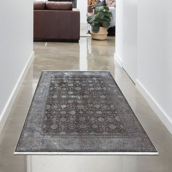 Carpetia Teppich Wohnzimmerteppich mit Ornamenten & Verzierungen in blau grau, rechteckig, Höhe: 7 mm, Je nach Lichteinfall heller / dunkler (evtl. leicht glänzend), Orientalisches Design, Fußbodenheizung-geeignet, Allergiker-freundlich (hautsympathisch)