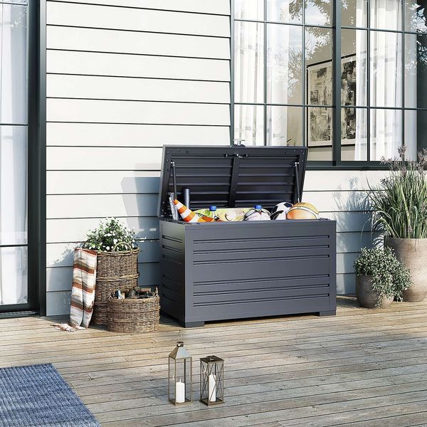Weide Gartenbox | 100% Aluminium | Aufbewahrungsbox 284 L | Outdoor Box mit Deckel | 100 x 64 x 46 cm