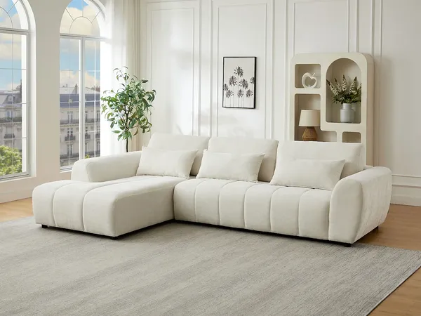 Vente-unique - FABARTO Sofa Stoff Beige - B 196 cm x H 103 cm81 cm x L 303 cm