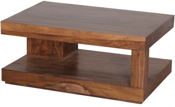 Wohnling Couchtisch Massiv-Holz 90 cm Design Wohnzimmer-Tisch dunkel-braun, Sheesham