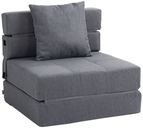 HOMCOM Schlafsofa Gästebett mit Bettfunktion, Kissen, Schlafsessel klappbar 1 Teile, für Wohnzimmer, Schlafzimmer, bis 120 kg Belastbar, Dunkelgrau