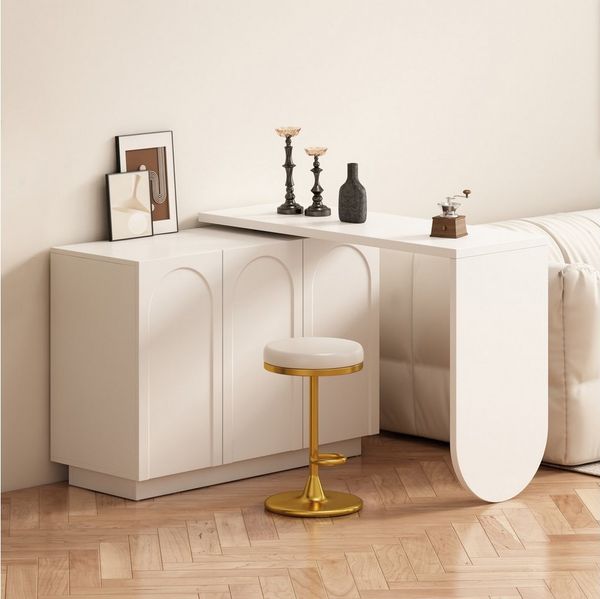 Flieks Kommode mit 360° drehbar Tisch weiß (B110-170/T40/H75cm, 1 St, mit verstellbarer Ablage), Schminktisch Eckschreibtisch Sideboard mit Stauraum, Breite 110/170 cm