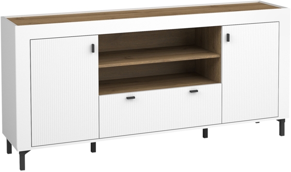 Kommode Mossa 2D1S MO07 (Farbe: Weiß / Weiß + Eiche Whisky)