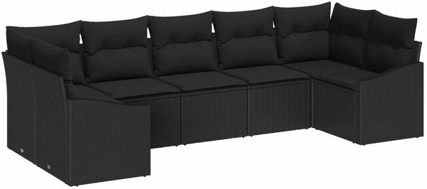 vidaXL Gartensofa-set mit Speicher 7 pcs Schwarz Poly-Rattan 3355542