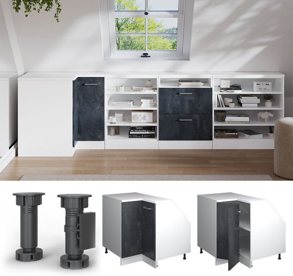 Dachschrägenschrank Eckschrank Rion Schwarz Beton 75.6 x 81.6 cm mit 1 Tür, Schrankkorpus 60 cm Tiefe Vicco Bild 5