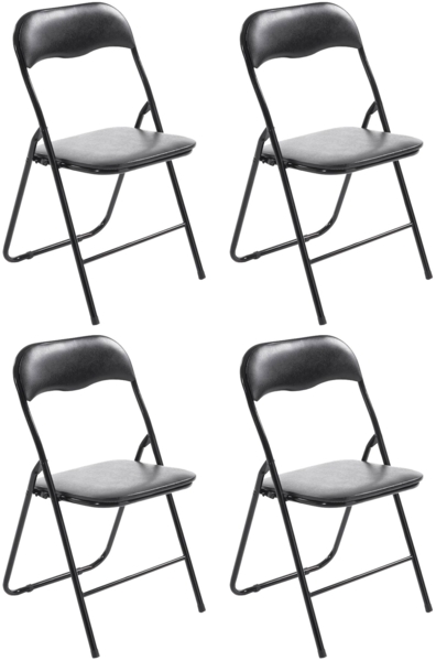 CLP 4er Set Klappstuhl Felix Klappbarer mit Kunstleder PVC Sitz Gepolstert,schwarz/schwarz