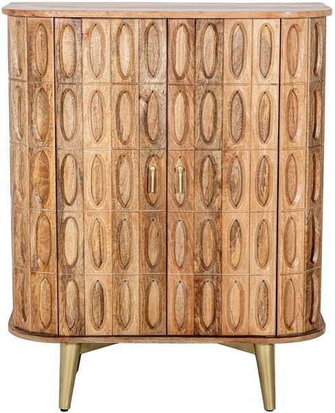 DRW Konsolentisch für den Eingangsbereich aus Holz mit 2 Türen und Metallfüßen in Natur und Gold, 110 x 42 x 90 cm