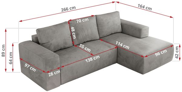 Ecksofa mit Schlaffunktion, Bettkasten und losen Kissen für das Wohnzimmer - TRENTINO - Hellgrau Velvet - links Bild 7