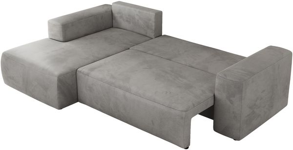 Ecksofa mit Schlaffunktion, Bettkasten und losen Kissen für das Wohnzimmer - TRENTINO - Hellgrau Velvet - links Bild 5