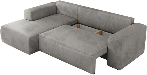 Ecksofa mit Schlaffunktion, Bettkasten und losen Kissen für das Wohnzimmer - TRENTINO - Hellgrau Velvet - links Bild 6