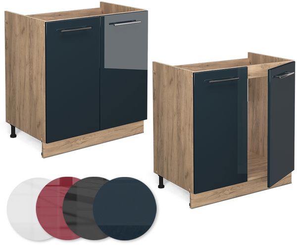 Spülenunterschrank Fame-Line Dunkelblau Hochglanz 80 cm ohne Arbeitsplatte Vicco Bild 5