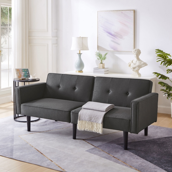 OKWISH Schlafsofa Zweisitzer, Sofabett, verstellbare Doppelrückenlehnen, Schwarz