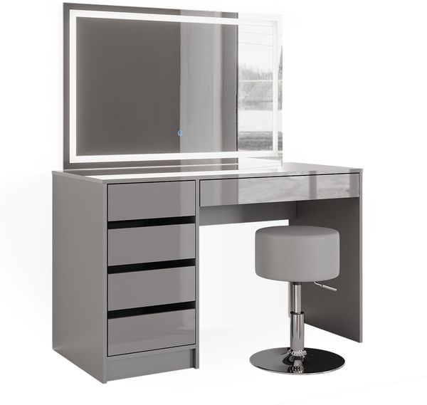 Schminktisch Sherry Grau 120 cm mit LED-Spiegel und Hocker Vicco