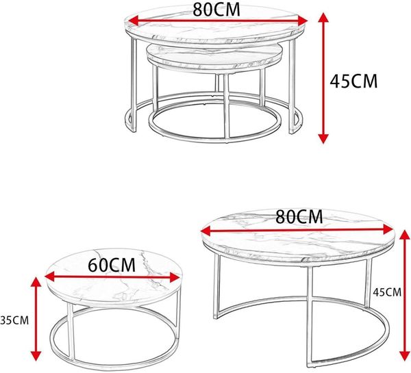 Runder Marmor Couchtisch Set Gold Weiß Modern 80 x 80 cm & 60 x 60 cm Bild 3